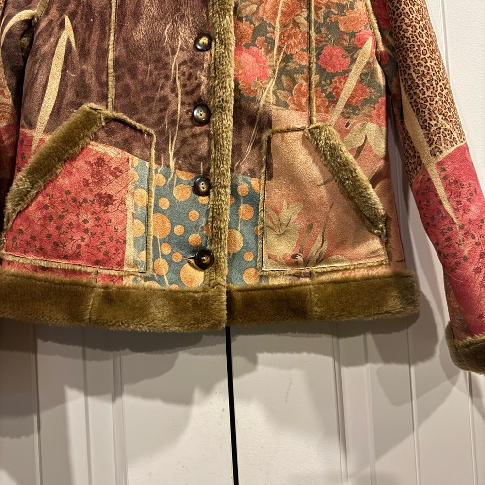 Coldwater Creek Multicolor Patchwork Teddy Jacket - image 5